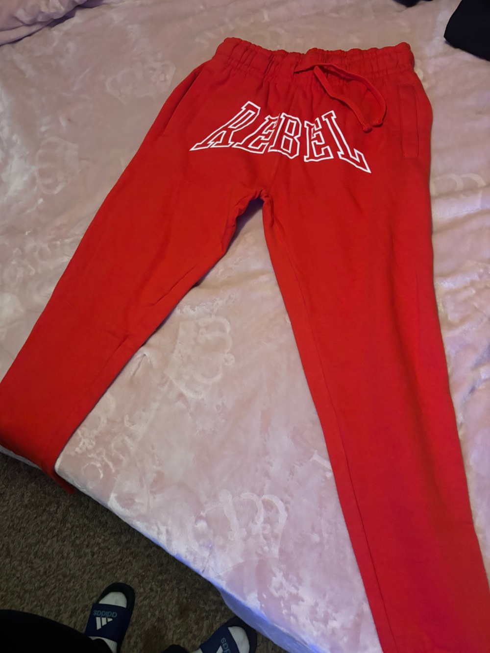 Fashion Nova Kids Red 'Rebel' Sweatpants with White Lettering
